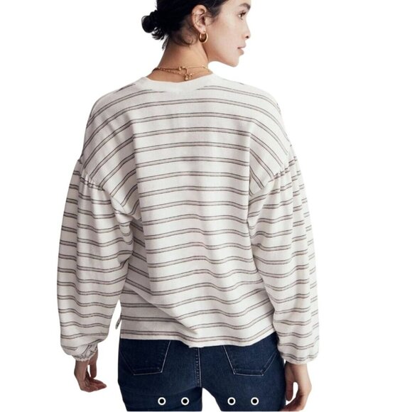 Madewell Striped Puff Drop Shoulder Balloon Sleeve Striped Top 2022 Size M - Picture 7 of 14